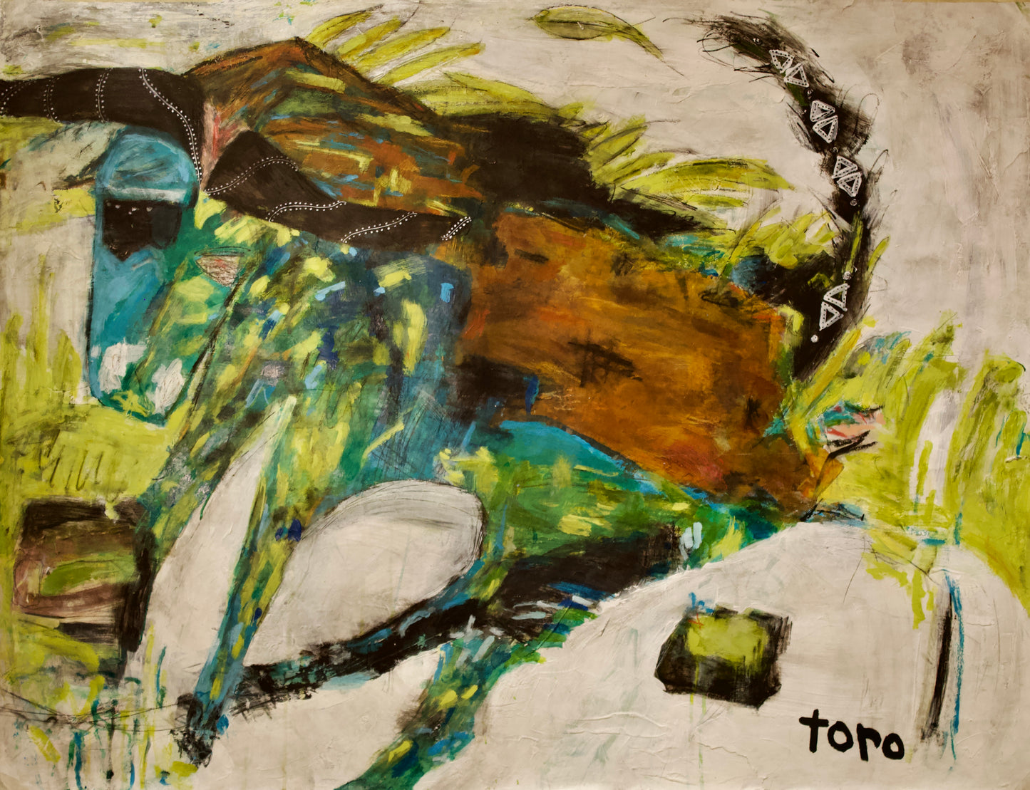 Toro, acrylic on paper, 38in x 50in, by Carmen Peer